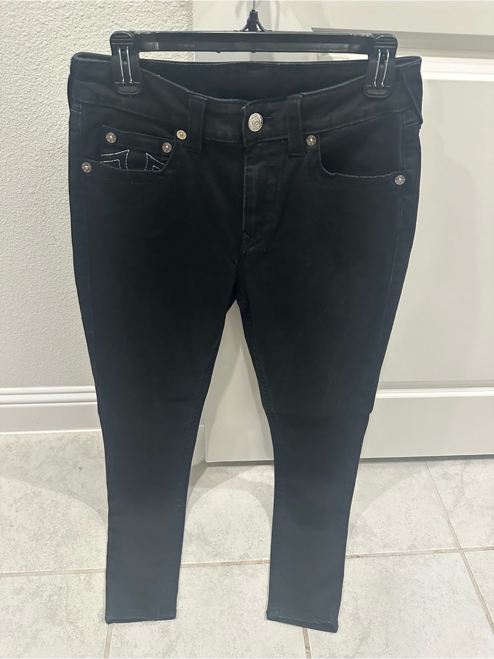 True Religion Black Skinny Jeans with Subtle Embroidery